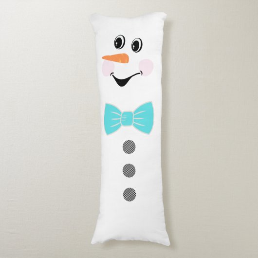 Cute Custom Snowman met Blauwgroen Blue Bowtie Lichaamskussen (Voorkant Verticaal)