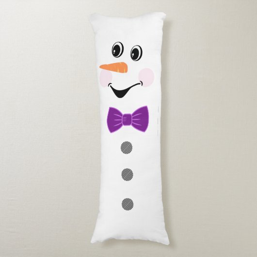 Cute Custom Snowman met Paarse Bowtie Lichaamskussen (Voorkant Verticaal)