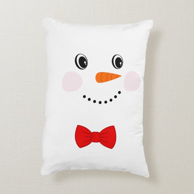 Cute Custom Snowman met Red Bowtie Accent Kussen (Achterkant (Verticaal))
