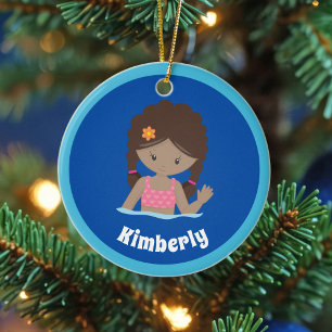 Cute Custom Swim Team African American Girl Keramisch Ornament