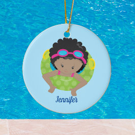 Cute Custom Swim Team African American Girl Keramisch Ornament