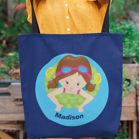 Cute Custom Swim Team Girl Tote Bag