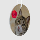 Cute custom tabby cat met kerstbal foto ornament (voorkant)