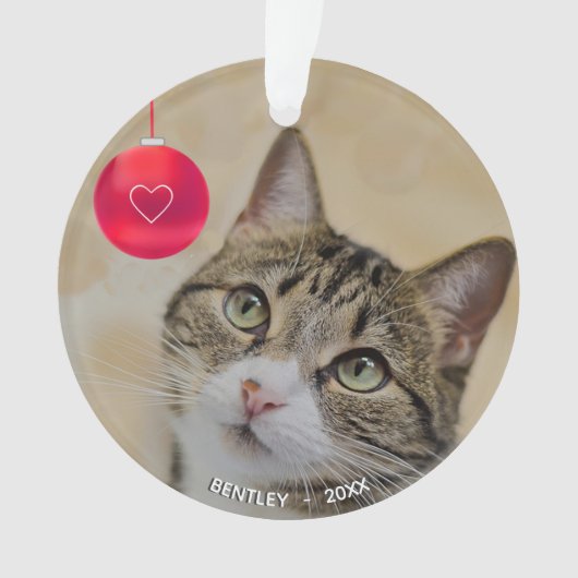 Cute custom tabby cat met kerstbal foto ornament (voorkant)