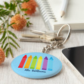 Cute Custom Teacher Crayon Terug naar schoolmonogr Sleutelhanger (Zijkant)