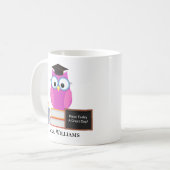 Cute Custom Teacher Pink Owl School Monogram Koffiemok (Voorkant links)