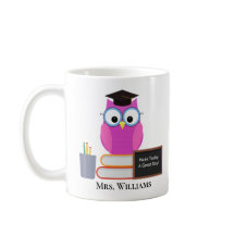 Cute Custom Teacher Pink Owl School Monogram