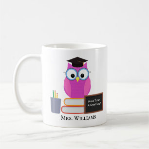 Cute Custom Teacher Pink Owl School Monogram Koffiemok