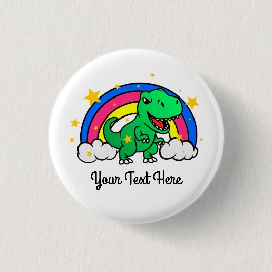 Cute Custom Text Green Dinosaur Rainbow Ronde Button 3,2 Cm (Voorkant)