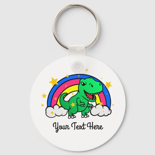 Cute Custom Text Green Dinosaur Rainbow Sleutelhanger (Voorkant)