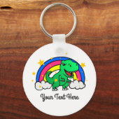 Cute Custom Text Green Dinosaur Rainbow Sleutelhanger (Voorkant)