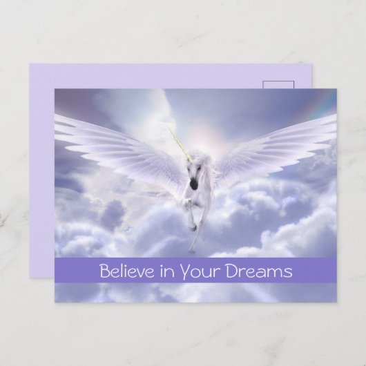 Cute Custom Text Magic Flying Unicorn Paars Cloud Briefkaart (Voorkant / Achterkant)