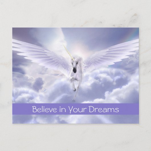 Cute Custom Text Magic Flying Unicorn Paars Cloud Briefkaart (Voorkant)