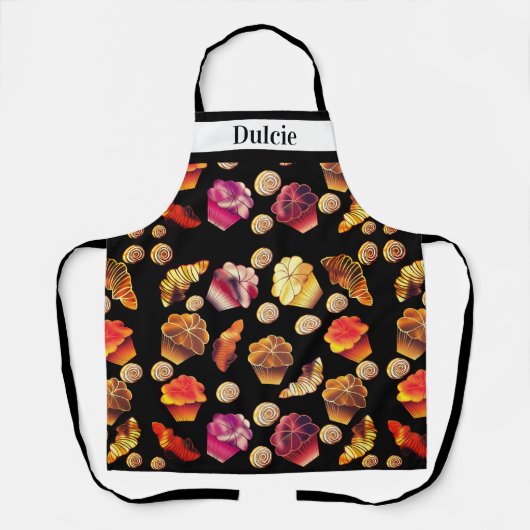 Cute Custom Text Muffins Croissants Cinnamon Rolls Schort (Voorkant)