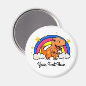 Cute Custom Text Oranje Dinosaur Rainbow Magneet (Voorkant / Achterkant)