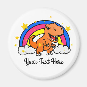 Cute Custom Text Oranje Dinosaur Rainbow Magneet