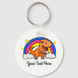Cute Custom Text Oranje Dinosaur Rainbow Sleutelhanger