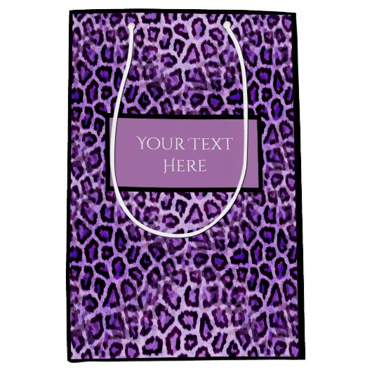 Cute Custom Text Paars Leopard Animal Print Party Medium Cadeauzakje (Voorkant)