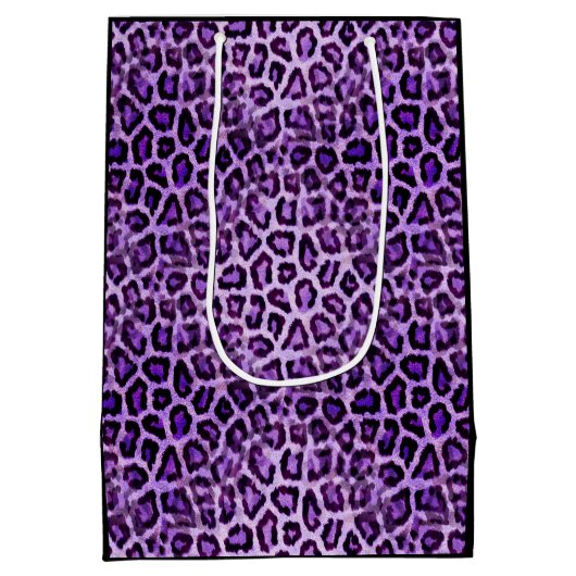 Cute Custom Text Paars Leopard Animal Print Party Medium Cadeauzakje (Achterkant)