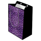 Cute Custom Text Paars Leopard Animal Print Party Medium Cadeauzakje (Achterkant Gekanteld)