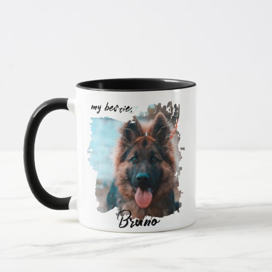 Cute Custom Typography Dog Photo Bestie Pet Mok (Links)