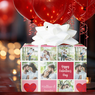 Cute Custom Valentijnsdag Couple Photo Collage Cadeaupapier