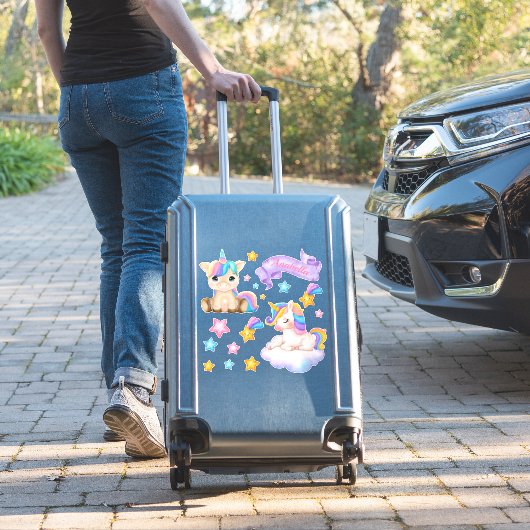 Cute Custom Waterverf Stars en Baby Unicorn Sticker (Koffer Insitu)