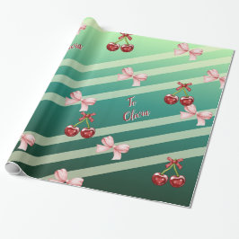 Cute Customizable Cherries & Pink Bows Birthday  Cadeaupapier