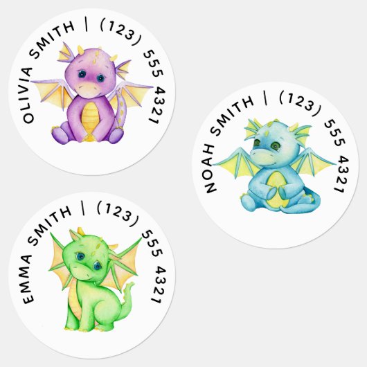 Cute Customizable Dragon Kid's Labels (Groep)