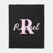 Cute Customizable Monogram | Light Pink & Black Fleece Deken (Voorkant)