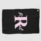 Cute Customizable Monogram | Light Pink & Black Golfhanddoek (Horizontaal)
