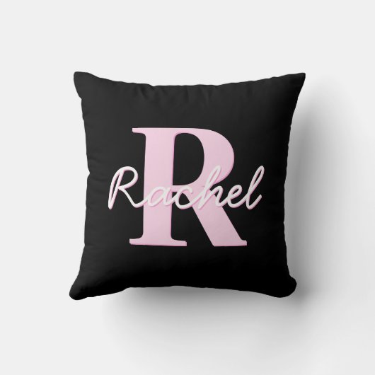 Cute Customizable Monogram | Light Pink & Black Kussen (Achterkant)