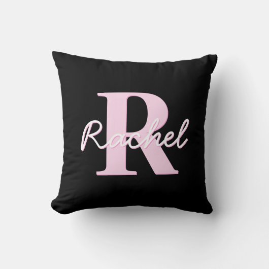 Cute Customizable Monogram | Light Pink & Black Kussen (Voorkant)