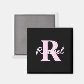 Cute Customizable Monogram | Light Pink & Black Magneet (Voorkant / Achterkant)