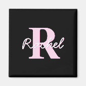 Cute Customizable Monogram | Light Pink & Black Magneet (Voorkant)