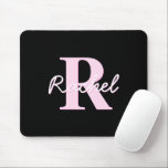 Cute Customizable Monogram | Light Pink & Black Muismat<br><div class="desc">Cute and girly monogram design, customize as you like.</div>