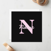 Cute Customizable Monogram | Light Pink & Black Notitiekaartje (Voorkant / Achterkant in situ)