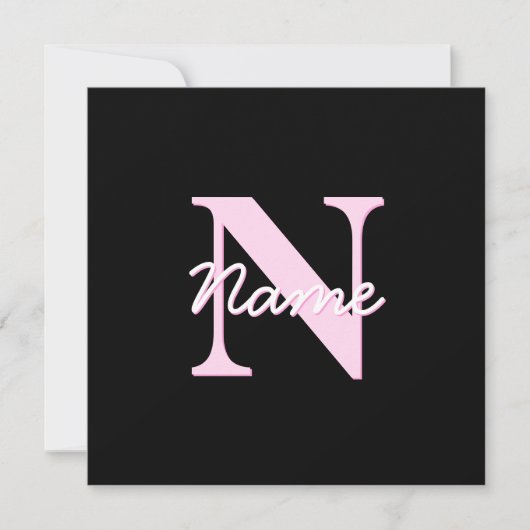 Cute Customizable Monogram | Light Pink & Black Notitiekaartje (Voorkant)