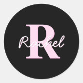 Cute Customizable Monogram | Light Pink & Black Ronde Sticker (Voorkant)