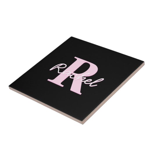 Cute Customizable Monogram | Light Pink & Black Tegeltje (Zijkant)