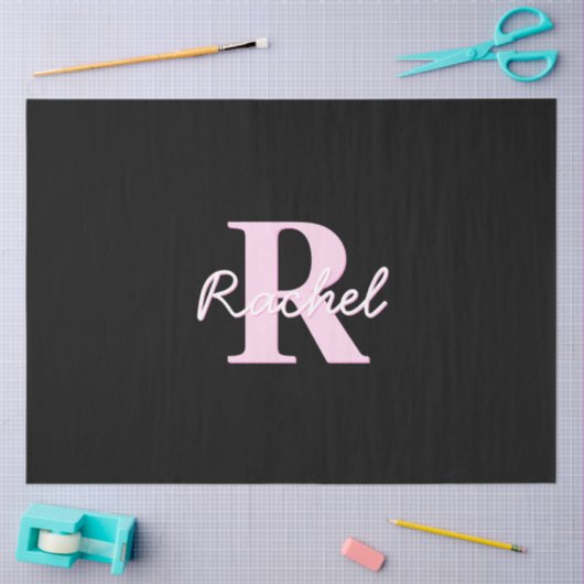 Cute Customizable Monogram | Light Pink & Black Tissuepapier (Craft)