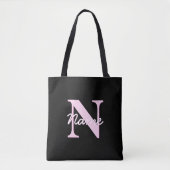 Cute Customizable Monogram | Light Pink & Black Tote Bag (Voorkant)