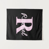 Cute Customizable Monogram | Light Pink & Black Wandkleed (Voorkant (horizontaal))