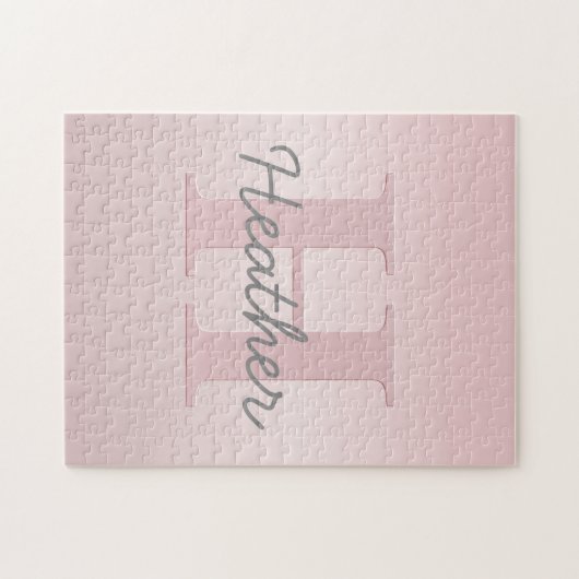 Cute Customizable Pink Monogram & Your Name Script Legpuzzel (Horizontaal)