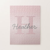 Cute Customizable Pink Monogram & Your Name Script Legpuzzel (Verticaal)