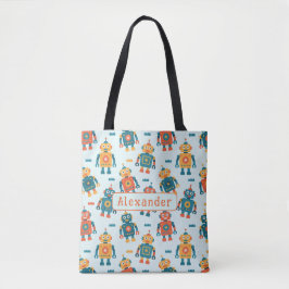 Cute Customizable Robot Print Tote Bag