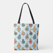 Cute Customizable Robot Print Tote Bag (Achterkant)