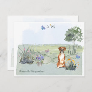 Cute Cute Boxer Dog Butterfly Monogram en naam  Notitiekaartje