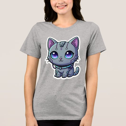 Cute Cyberpunk Kat Neon Stijl T-Shirt (Voorkant)
