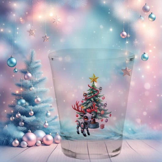 Cute Cyberpunk Reindeer with Christmas Tree Shot Glas